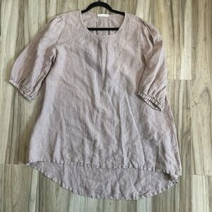 Bryn Walker Tunic Shirt M Hi Low Mauve Lagenloook Boho Coastal‎ Linen Minimalist